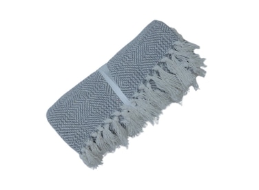 130 x 160 cm Premium Cotton Light Grey Diamond Tessel Throw Blanket, 400GSM Striped Boho Woven Decorative Couch Cover with Fringed Edges