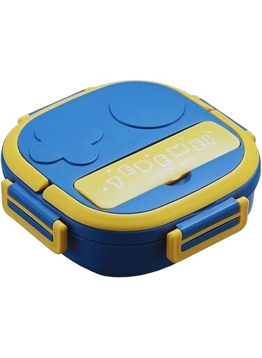 Twisoo Kids Lunch Box with Stainless Steel Material, 2 Compartment Food Container for Home Outdoor With Spoon, Bento Box Lunch Box Portable Lunch Tray (Blue)