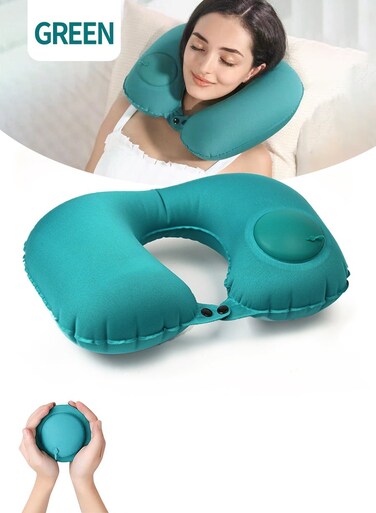 Inflatable U-Shape Pillow, Soft Foldable Cervical Pillow, Inflatable Travel Pillow with Built-in Pump, Neck Support Pillow for Sleeping and Resting on Planes, Trains, Offices, Camping, Traveling