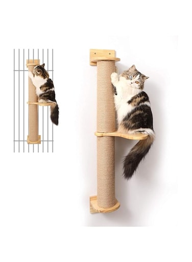 FUKUMARU Cat Activity Tree with Scratching Posts, Wall Mounted Jute Scratcher Pine Hammock (Cat Activity Tree-Updated)