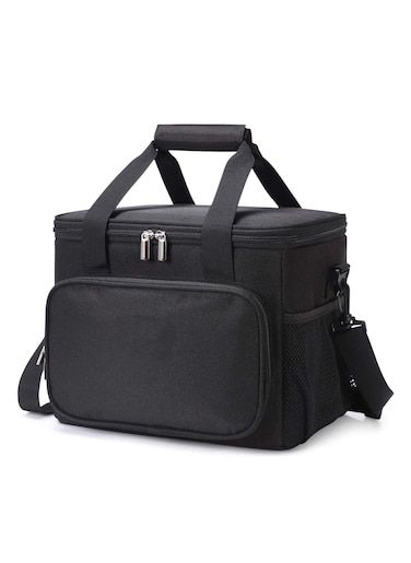 Insulated Lunch Bag, Collapsible Leakproof Big Cooler Tote Bag Freezable Lunch Bag with Adjustable Shoulder Strap for Women Man Adults Kids, Reusable Lunch Box for Picnic Beach (Black)