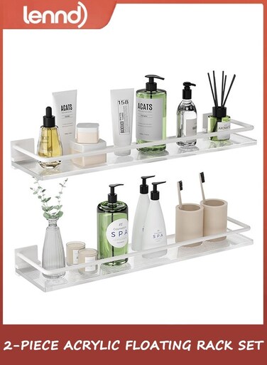 Acrylic Bathroom Floating Shelves - Set of 2, Wall Mounted Shelves for Suitable for Lavatory, Kitchen, Laundry Room, Farmhouse, for Item Storage/Room Decoration