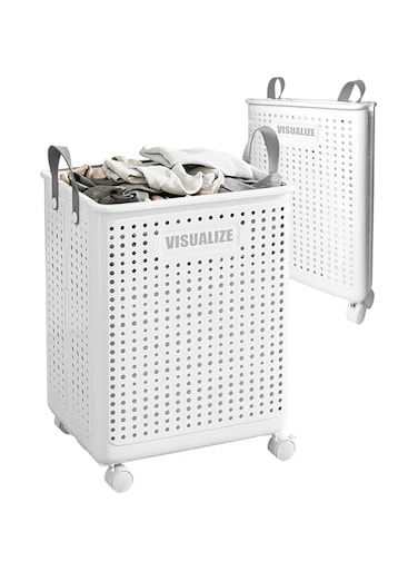 BananaHome collapsible laundry baskets with wheels,foldable laundry basket With handles,easy to move and save space,Laundry Basket Organizer for Laundry and Bathroom (Ivory White, L(45.4x37.7x31))