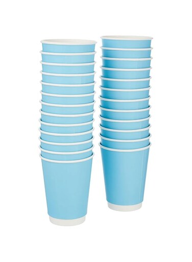 SNH Packing Disposable Double Wall Paper Coffee Cups 25-Pack, 12 oz Capacity, Blue