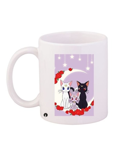 Cat Printed Coffee Mug White/Red/Purple 11ounce