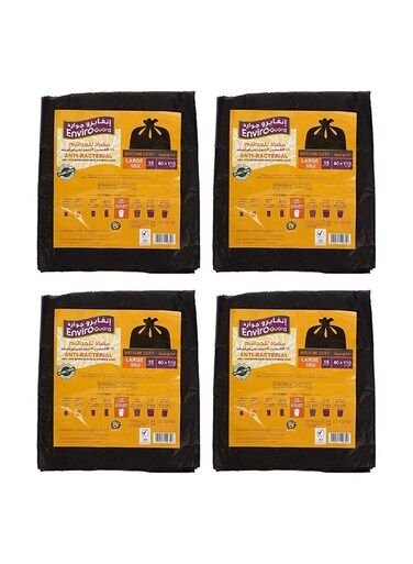 Guard Black Garbage Bags Large 55 Gallons (80 x 110 cm) &acirc;&euro;&ldquo; Heavy Duty Flat Type Trash Bags, Leak Resistant Bin Liners &acirc;&euro;&ldquo; 15 Bags per Pack, Pack of 4 (60 Bags Total)