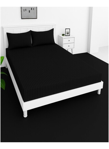 Deep Fitted Elastic Bedsheet Set With Pillow Covers, King/Queen/Double/Single Sizes, Color Black, Depth 30cm