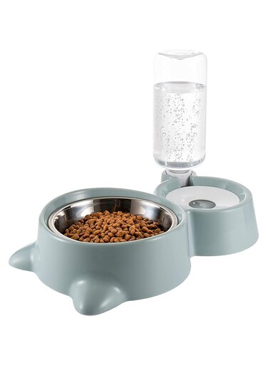 Nyganmelloz Double Dog Cat Bowls, Water and Food Bowl Set with Detachable Stainless Steel Bowl, Automatic Water Dispenser Bottle, Pet Feeder for Small Medium Size Dog Cat