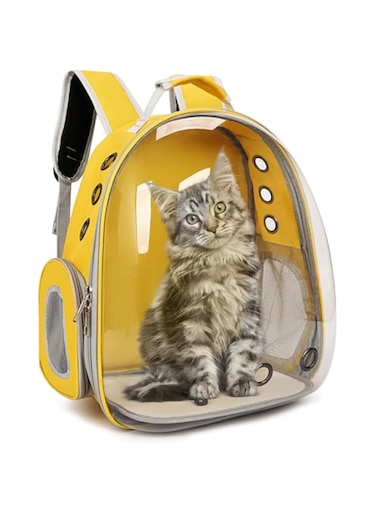 NeoStyle Cat Carrier Bubble Bag, Transparent Breathable Capsule Backpack, Pet Convenient Carrier Bag for Small and Medium Cats Dogs. Hiking, outdoor use (Yellow)