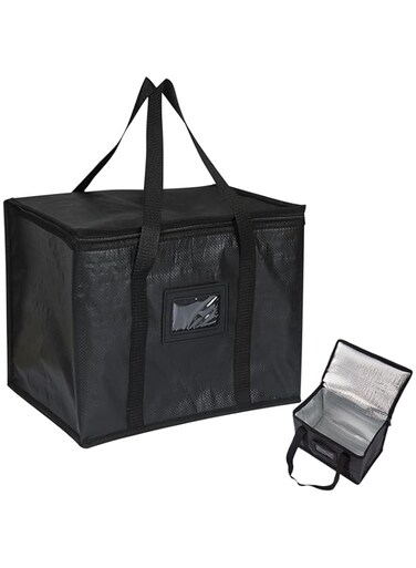 Wesoke Insulated Reusable Grocery Shopping Bags, Black Food Delivery Cooler Bag for Groceries, Thermal Bags for Cold Hot, Collapsible Heavy Duty Food Warmer Tote Bag with Zipper for Camping Picnic