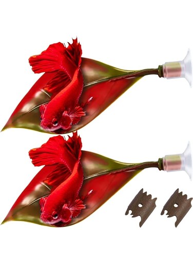 Betta Fish Leaf Pad, 2 Pack Silicone Betta Bed Leaf Hammock Improves Betta&#39;s Simulating The Natural Habitat Natural Organic Comfortable Rest Area for Fish Aquarium Ornaments Comfortable and Safe Red