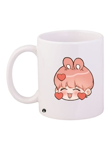 Cartoon Girl Printed Coffee Mug White/Pink/Beige