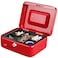 Rubik Medium Cash Box Steel Register with Tray and Lock Durable Portable Money Box Safe for Bills Jewelry Receipts Coins (20x16x9cm) Red
