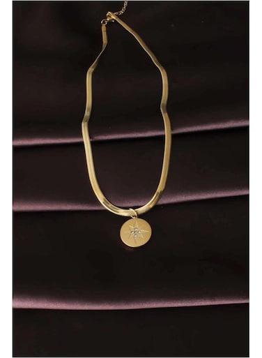 Steel Gold Necklace With Round Pendant