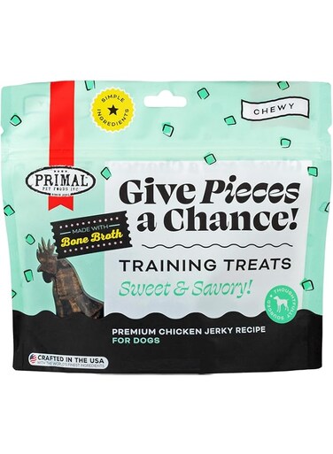 Primal Pet Foods Cat Treats Soft Chicken Jerky, Made with Bone Broth for Cats; Give Pieces a Chance Treats for Cats, Grain Free, 4 oz