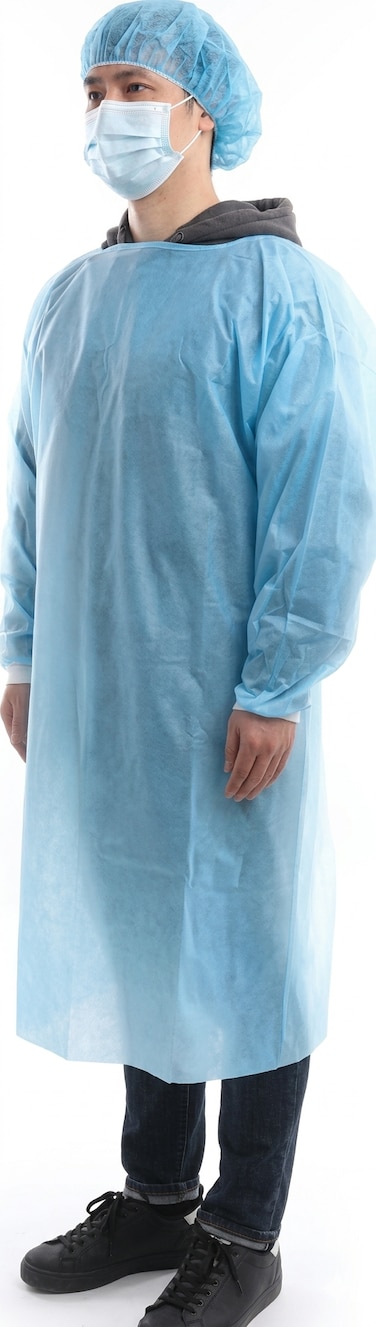 Premium Disposable Medical Isolation Gown - Blue Non-Woven Protective Patient Gown with Elastic Cuffs, Fluid-Resistant, Unisex, Free Size (Pack of 10)