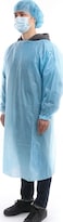 Premium Disposable Medical Isolation Gown - Blue Non-Woven Protective Patient Gown with Elastic Cuffs, Fluid-Resistant, Unisex, Free Size (Pack of 10)