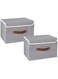 Durku Storage Bin with Lid Storage Boxes with PU Leather Handles PP Plastic Board Decorative Foldable Lidded Cotton Linen Fabric Home Cubes Baskets Closet Organizer Container,Grey (2 Pack)