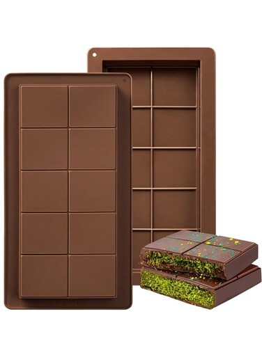 Pack Chocolate Bar Mold,Non-Stick Deep Dubai Chocolate Bar Molds, Silicone, Rectangular Prism, Chocolate Color