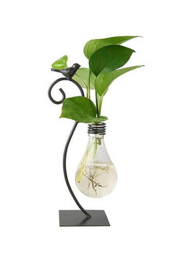 Desktop Glass Planter Hydroponics Vase,Planter Bulb Vase with Holder for Home Decoration,Modern Creative Bird Plant Terrarium Stand, Scindapsus Container