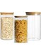 Mash 3-Piece Round Borosilicate Glass Jar With Wooden Bamboo Spoon And Airtight Lid For Kitchen, Cereals, Pasta, Tea, Coffee, Snacks, And Spices - 750 ML (25 Oz) Transparent