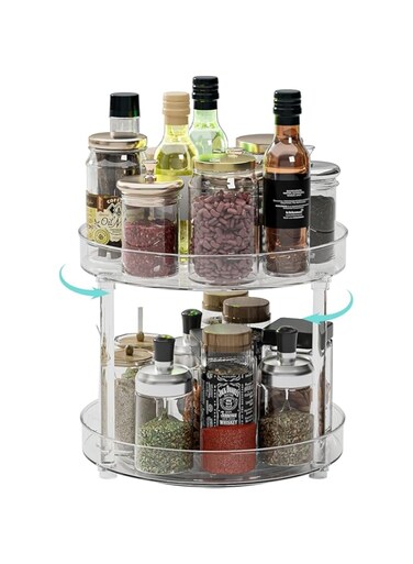 ROUNY Lazy Susan Turntable Organizer, Non-slip 360 Degree Rotating Kitchen Storage Turntable for Cabinet, Clear Spice Rack for Cabinet, Pantry, Refrigerator, Countertop, Bathroom, Table