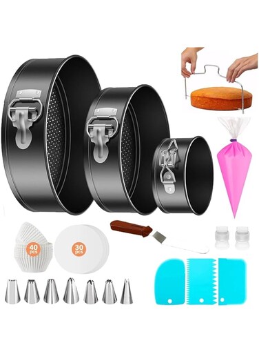 Lancuthek 100PCs Cake Pan Sets for Baking with Cake Decorating Kits 3 Non-Stick Springform Pans Set (4 7 8 in) Piping Tips Kit Cake Leveler Multi-Functional Leak-Proof Cheese (100)