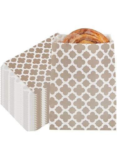 Restaurantware Rwa0014Gr Paper Bags, Cookie Bags, Deli Bags, Bakery Bags - Grey Asian Monogram - 7" X 5" - 100Ct Box - Restaurantware