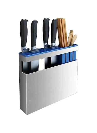 THE WHITE SHOP Wall Mounted Kitchen Knife Storage Block, Stainless Steel Knife Holder Storage Rack Shelf, Knives Block Without Knives, Knife Holder and Organizer with Wide Slots