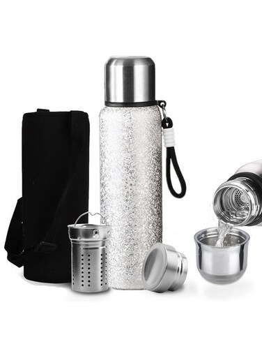 800ml with All-steel Cup Lid Advanced,Emergency Insulated Water Bottle,Travel/Sports/Outdoor/Campsites Thermo Bottle Mug Flask, with Cup Sleeve - Handheld - Backpack-Style Cloth Sleeve,Thermos for Coffee and Tea,With Leakproof Lid,Steeping/Coffee and Brewing Functions Teapot Coffee Pot,Insulation and Cooling Performance,Water Bottles,316 Stainless Steel Food-Grade Material Large Capacity Bottle Thermo silver