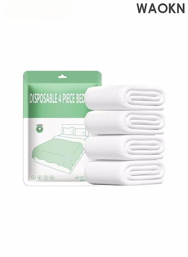 Disposable Bed Sheets for Travel, Portable Disposable Bedding Set with Bed Sheet*1/Quilt Cover*1/Pillowcases*2 Disposable Bed Sheets King Size for Travel Business Trip Camping Hotel (4PCS - 1PACK)