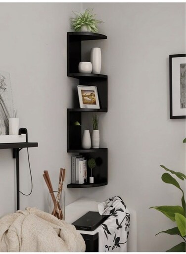 5 Layer Corner Shelf Wall Mount Corner Shelf Wood Display Storage Shelves Easy to Assemble for Home Office Decor