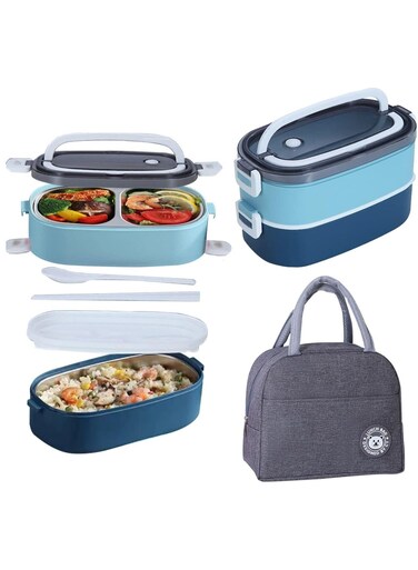 Lunch Box with Bag Stainless Steel Lunch Box, Food Container with Utensils and Handle, Lunch Box For Kids And Adults BPA Free and Food Safe Materials (1400ml, Blue)