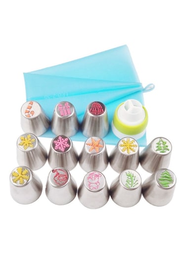 Russian Icing Piping Nozzles Stainless Steel Flower Cream Pastry Tips Nozzles Kit With Storage Gift Box, Cake Decorating Tools Baking Supplies Silver 15*6*10cm