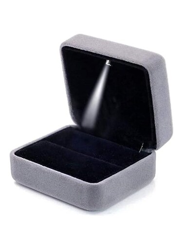 DELFINO Velvet Ring Box, Engagement Ring Box Earrings Square Ring Case For Proposal Wedding Ceremony Birthday Anniversary ​With LED Light Jewelry Display Gift Box for Proposal, Engagement, Wedding