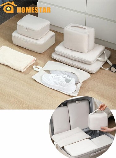 6 Pieces Travel Packing Cubes Set for Storage Luggage, Lightweight Organizer Bags with Toiletry, Laundry Pouch, Foldable Storage Bags for Travel, Holiday, Business