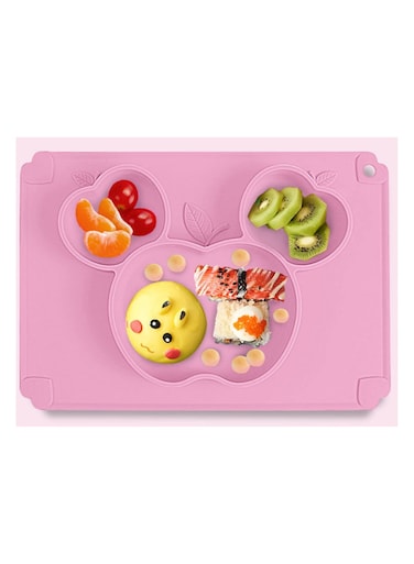 Dishwasher and Microwave Safe Silicone Feeding Plate with Spoon and Fork Perfect for Babies and Toddlers Ideal Placement for Highchair or Table