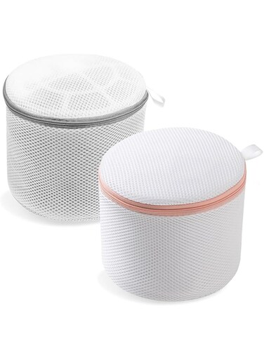 2 Packs Mesh Bra Bags, Underwear Laundry Bags with Premium Zipper for Washing Machine for Lingerie (Pink,grey)