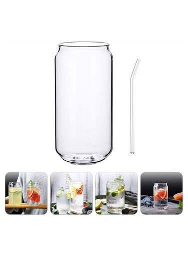 Glass Cans - 500ml Can Shaped Drinking Cups with Straw for Water, Juice &amp; Mixed Drinks - Perfect for Any Occasion