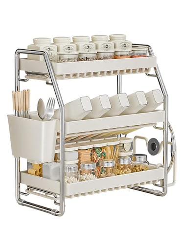U-HOOME Kitchen Spice Rack Organizer Storage,3 Tier Countertop Spice Rack with Cutlery Holder&amp;Cutting Board Holder,Cabinet Seasoning Organizer Shelf,Stand Spice Rack for Cupboard,Pantry,Bathroom