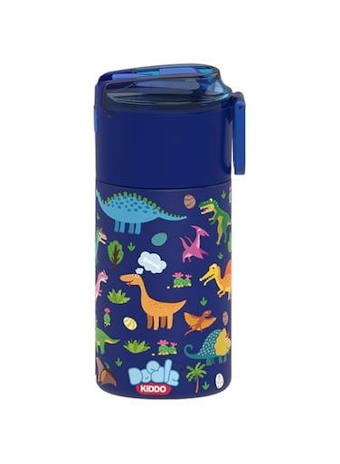 Doodle Kiddo&reg; Stainless Steel Dinosaur Water Bottle for Kids - 450ml Double Wall Vacuum Insulated, BPA Free, Leakproof, Push Button Open, Drop Resistant Flask for Kids