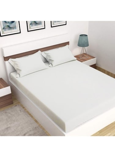 Orchard Exclusive (White) King Size Fitted Sheet and Pillow covers (Set of 3 Pcs) Cotton percale Weave, Soft and Luxurious, High Quality Bed linen -180 TC