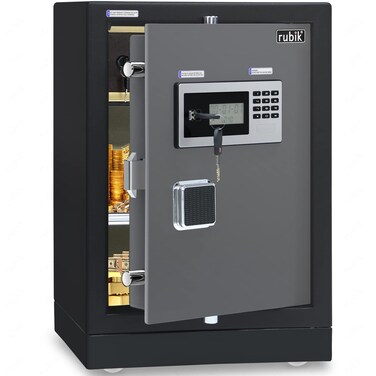 Rubik Safe Box Large Fire Resistant Dual Security Locker for Money Documents Home Office (Size 60x40x35cm) Black/Grey