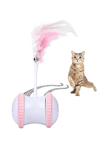 Wed store Electric USB Rechargeable Interactive Cat Toys, 360&deg; Rotation, Natural Feathers, Safe Material, Automatic Motion Sensor, Exercise (Pink)