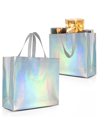 Oasisgalore 6 Pieces Glossy Reusable Grocery Bag, Non Woven Tote Gift Bag with Handles, Fashionable Gift Shopping Bags for Wedding Birthday Party