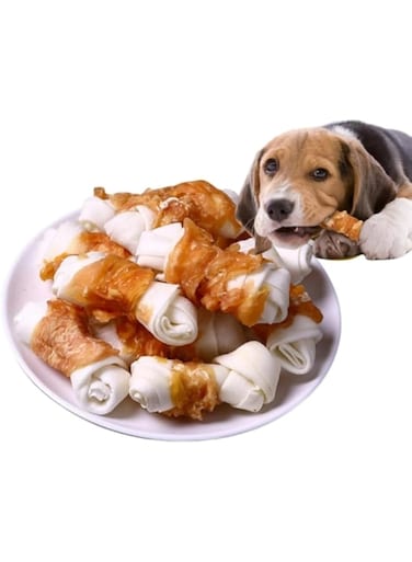 Coodipet Dog Chews Long Lasting, 400g Knotted Dog Bones Dog Chew Treats, Human Grade Chicken Wrapped Rawhide Bones for Large Dogs Natural Dog Treats Small Dogs for Medium Dogs Puppy Chew Bones