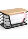 Grocery Bag Holder, Stainless Steel Trash Bag Holder with Bamboo Top, Black