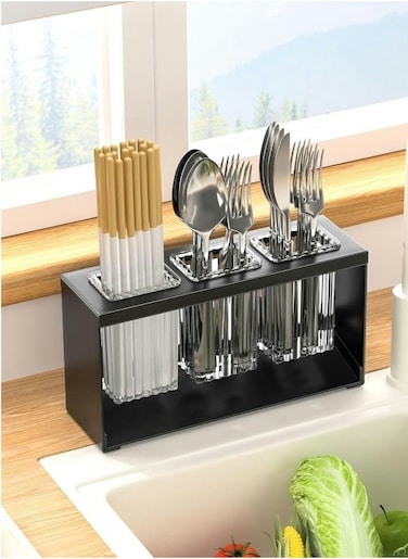 Kitchen Utensil Holder with 3 Compartments,cutlery holder