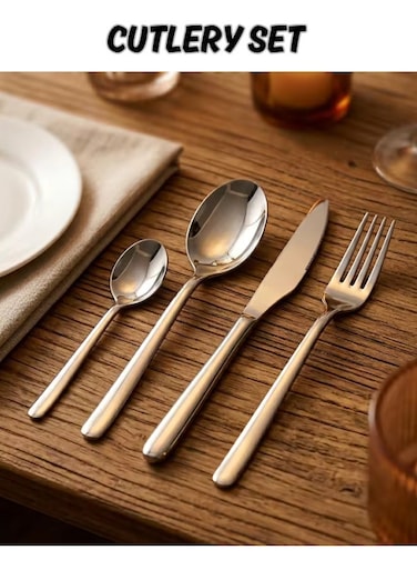 Stainless Steel Cutlery Set 4 Piece &acirc;&euro;&ldquo; Knife Fork Spoon Set, Mirror Finish, Dishwasher Safe, Tableware for Home &amp; Travel