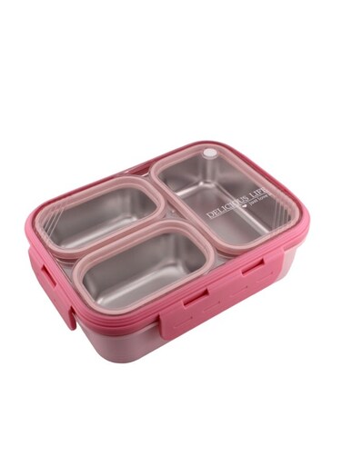 Bento Lunch Boxes, Leak Proof Stainless Steel Lunch Box for Kids, BPA Free Bento Box for Kids and Adults   Tiffin Box for Office and School (Pink, 620 ML, 3 Compartment)